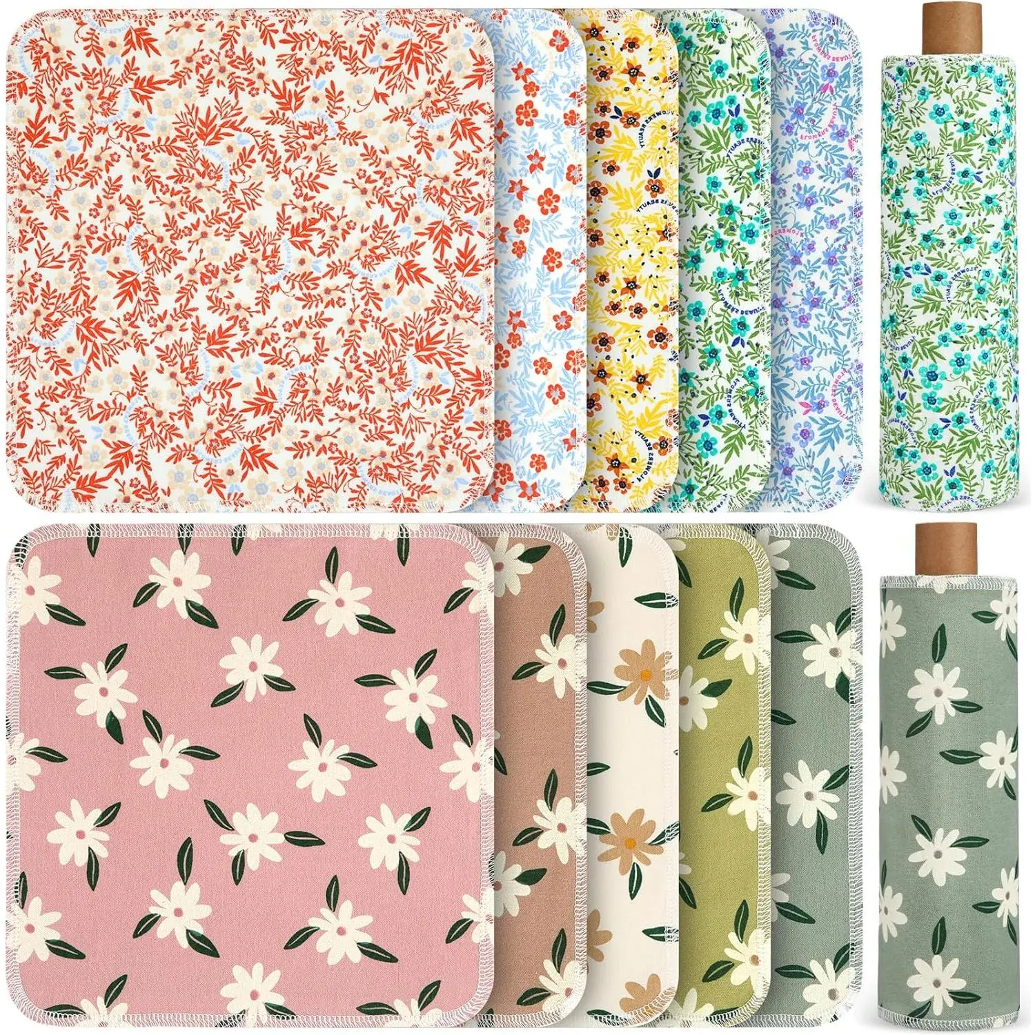 50 count  Paper Towels Paperless  Cotton Cloths Absorbent Washable Paper Towels with Roll Kitchen Dishcloth for Kitchen Paperless Dishcloths(Charming)