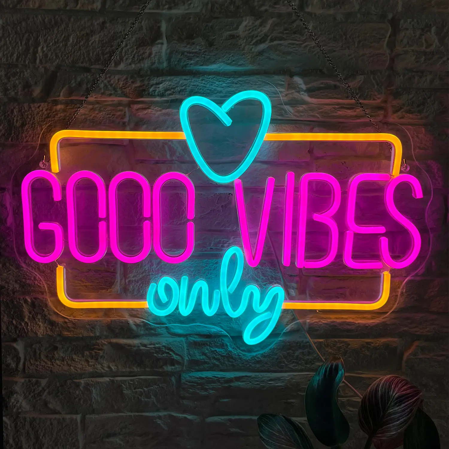 Good Vibes Only Love Neon Wall Sign– Vibrant LED Decor Led Lit glowing wall hanging neon lights Decorative lighting, Suitable for home, office, shop, girl room, birthday party, barber shop, Vibrant Decoration, Ambient Light