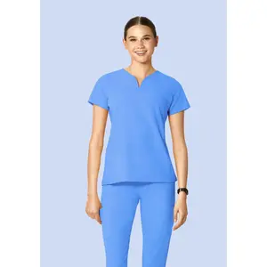 Curved V-Neck Top Ceil Blue