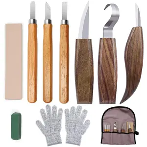 10Pcs Wood Carving Kit,Beginner Set With Resistant Gloves,Spoon & Whittling Knife,Sandpaper for Woodworking,Hand Tools Kits Blade Handle