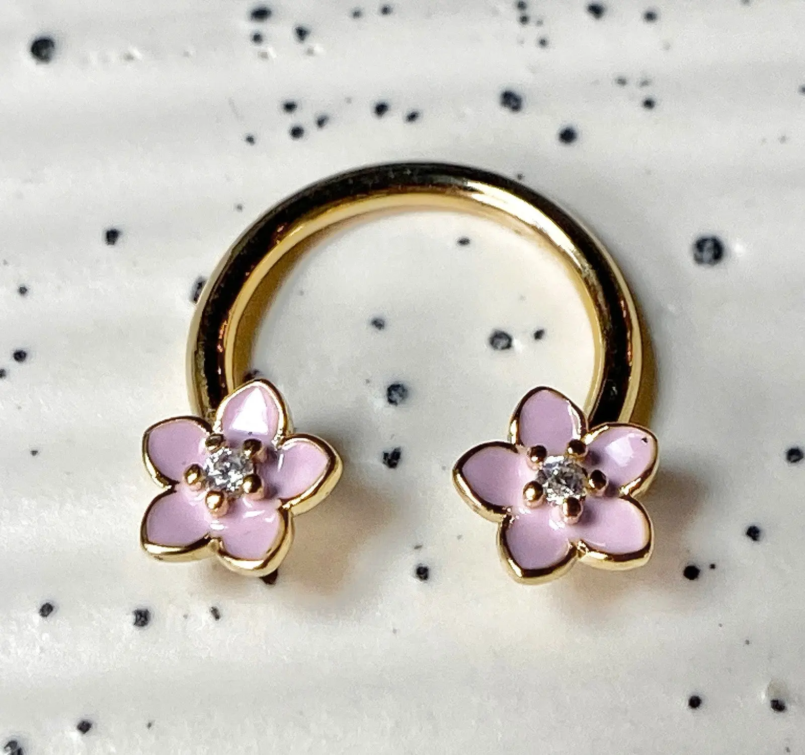 1pc Pink Enamel Flowers Gold Circular Barbell Horseshoe Lip Nipple Septum Ring