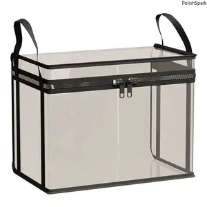 Large Capacity Transparent Book Storage Bag – Waterproof Dustproof PVC Organizer with Handles, Stackable, 32x25x25cm, for Textbooks Magazines Documents, 5 Colors Available