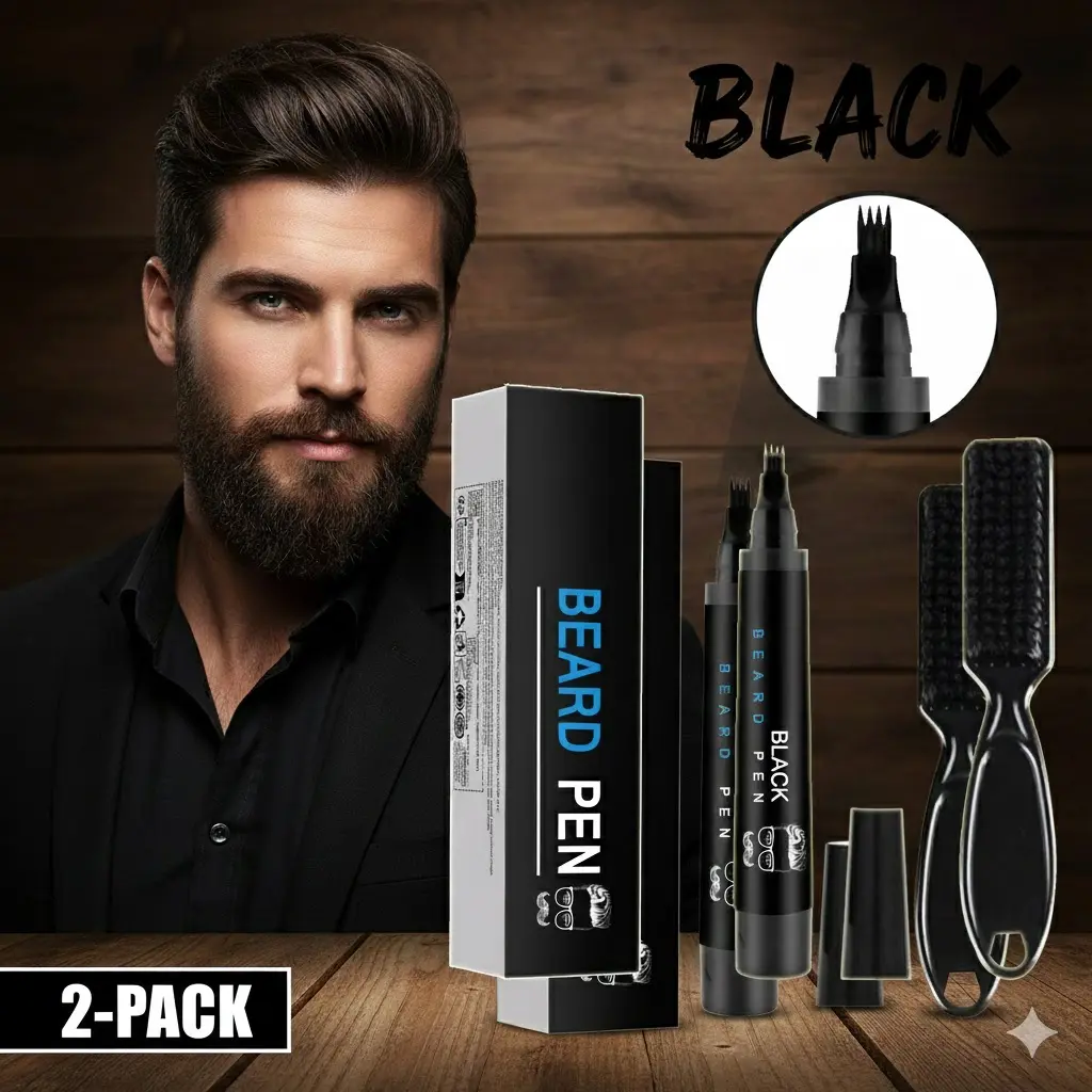 Men's 2-Piece Beard Filler Pen Kit - Waterproof, Sweat-Proof, Long-Lasting Oil Wax Base, Natural Finish