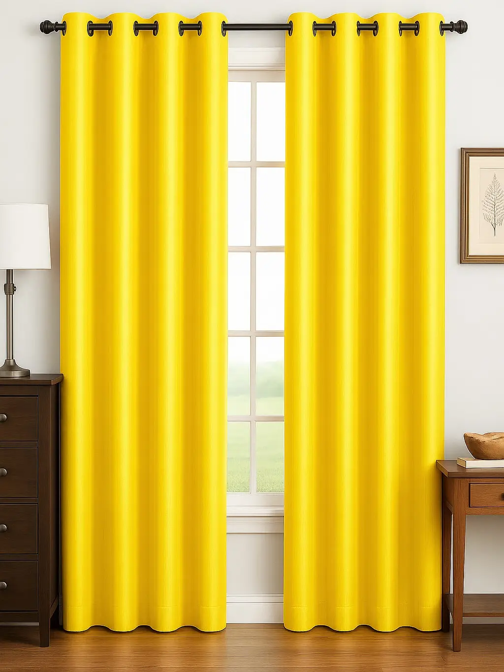 Satin Like Curtain Panel - 2 Panel Set, Each 54x84”, 8 Grommets, Elegant Light Blocking Drapes for Bedrooms Living Rooms -Yellow