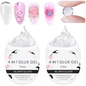 3D Gel Nail Art: 4-In-1 Transparent Solid Gel Builder, UV LED Cured Acrylic Nails, Water Drill 3D Carving Gel, 15g, 2 Bottles, Manicure
