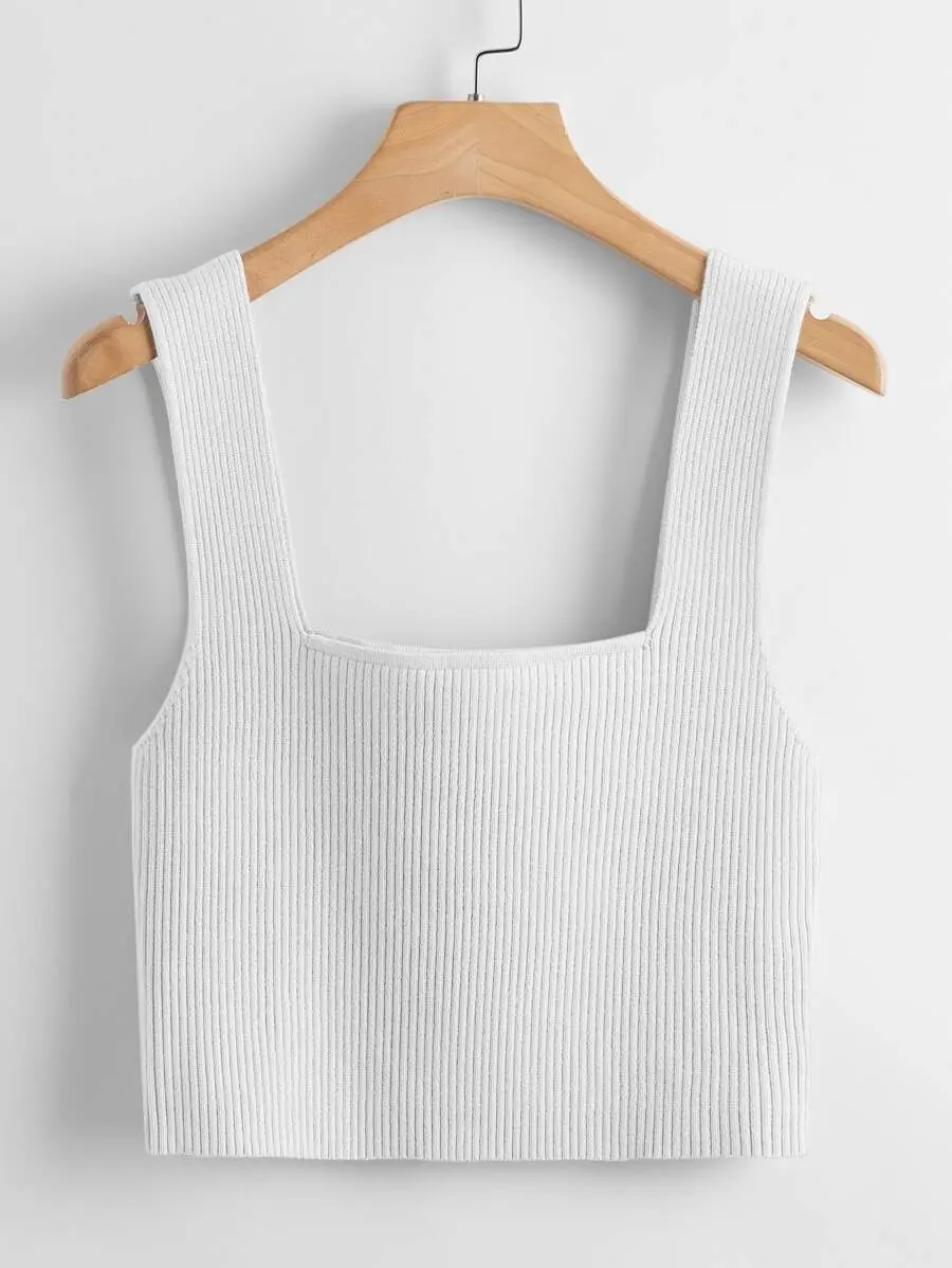 LUNA LAYER Women Ribbed Knit Sweater Vest White Crop Slim Fit Casual Summer Top