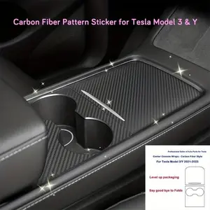 Center Console Wrap Cover Kit for Tesla Model 3 Model Y 2021 Sticker Protector Matte Carbon Fiber Pattern/wood Grain Car Modification Accessories for Easy Driving Yo
