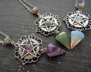 White Purple or Green Pentagram Necklace