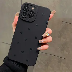 Black Full-Screen Small Hearts Soft Shockproof Minimalist Fully Covered Casing for iPhone 17,16,15 Pro,15,14,13,12 Pro,12,11,XR,XS Max,7/8 Plus - Unisex Smartphone Cellphone Handheld Accessories