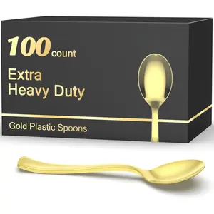 100 Count Heavy Duty  Plastic Spoons Disposable, , Heat Resistant, Solid and Durable  Plastic Disposable Spoons for Party