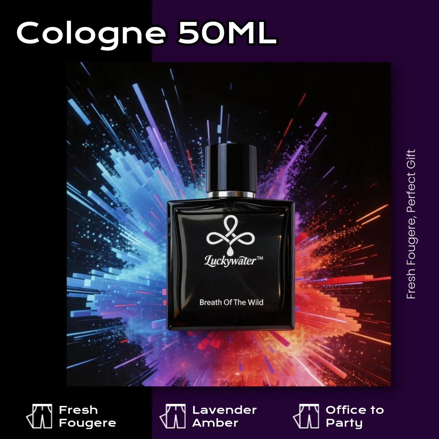 50ml long lasting fresh fougere perfume, bergamot and lavender. Great for office daily, spring weddings, summer parties, or brunch. Birthday gift for husband. perfume de hombre, cologne men, boyfriend gifts, perfume for men, mens natural spray cologne.