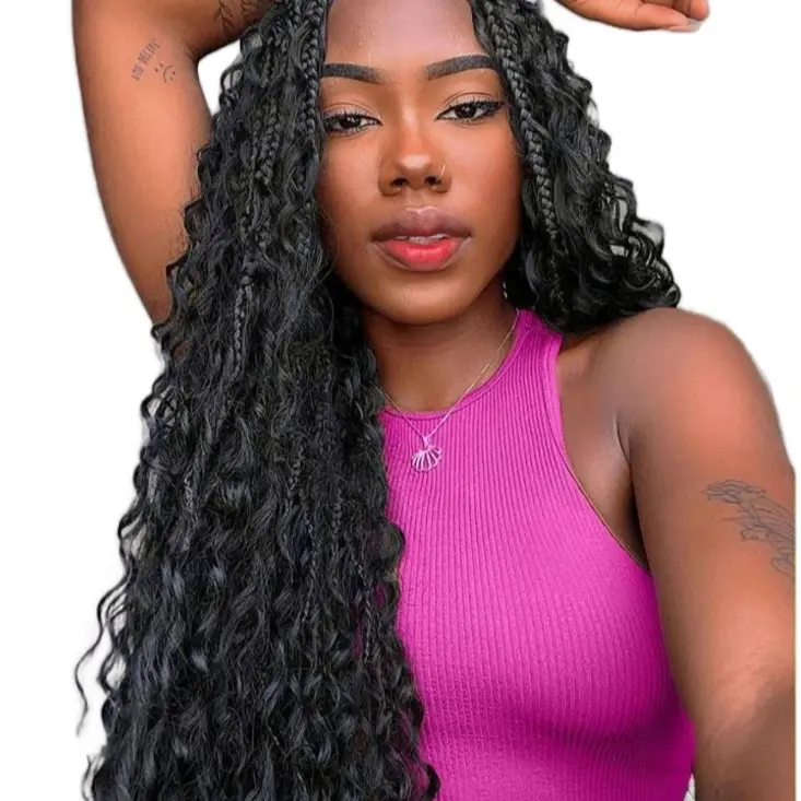 Synthetic Full Machine Wigs - Braided Wigs for a Full and Vibrant Look, Easy to Maintain, Perfect for Any Occasion Boho Box Braids with Curls hair style