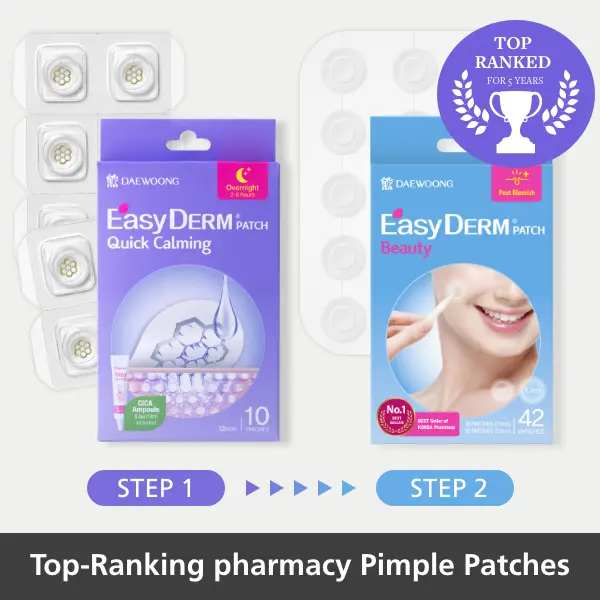 [EasyDerm] 2-Patches Combo | Cica Ampoule Included | Quick Calming Magnesium Patches (10 Patches), Beauty Patch 1 Pack (42 counts) | Facial Pimples | Acne remover