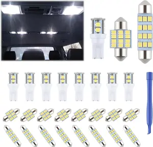 24 count Dome Light LED  Interior Bulb Kit Set 194 T10 DE3175 578 31mm 42mm Bulbs Interior Replacement Lights for  Map License Plate Door Side Marker Cornering Trunk Light - White