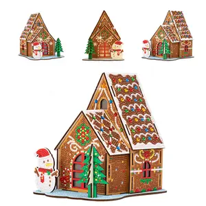 Wooden Gingerbread House Jigsaw Puzzle Kit  Integrating diamond art, suitable for stress-relieving decoration and gift-giving for diamond and jigsaw puzzle enthusiasts.