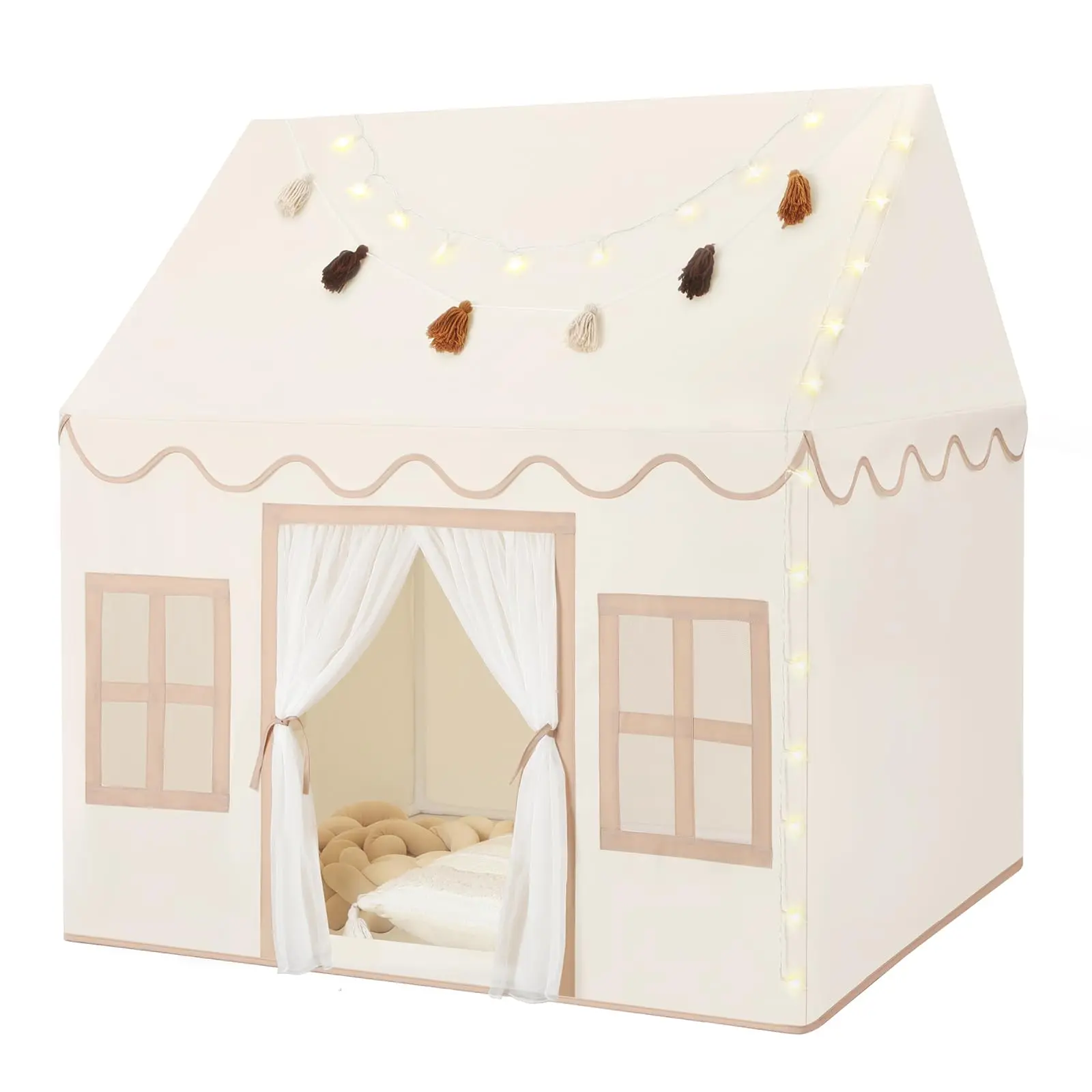 JungleDove Kids Play Castle Tent - Unisex Toddler Tents Indoor (4-6 Yrs) with Playhouse Design, Flannel Mat, Tassel Garland, 38×27×42 in, Easy to Maintain Fantasy & Sci-Fi Playset, Birthday Gift, Sports