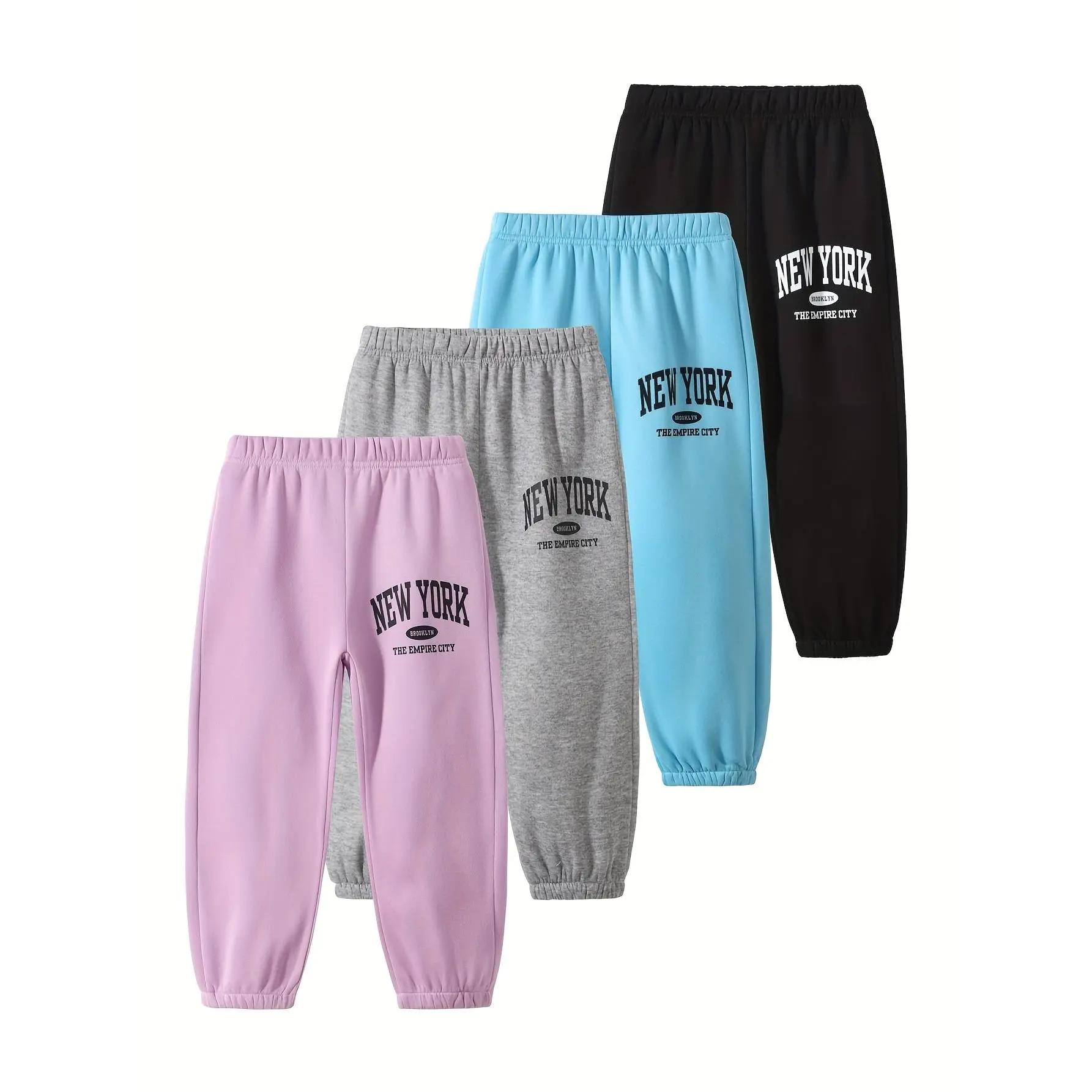 4-piece girls autumn and winter solid color Joker casual pants letter pattern children's jogging pants Suitable for ages 4-14 Daily Sport Comfortable Children