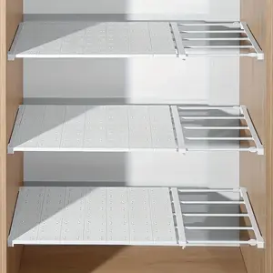 3-piece adjustable storage shelf - No drilling required - Space-saving expandable wardrobe, kitchen, bathroom, and Refrigerator Organizer storage rack - Compact shelf divider - Refrigerator Accessories