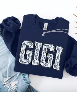 Floral Gigi Sweatshirt, Elegant Blue Toile Grandma Crewneck, Thoughtful Gift for Gigi or Mom, Cozy Floral Family Sweater for Mother’s Day, Birthday or Everyday Wear - AMBER