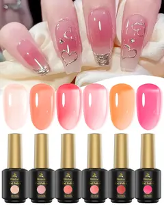 Gel Nail Polish Jelly Nude Pink Set Translucent Sheer Pink Transparent Gel Nail Polish UV LED Soak Off Varnish for Nail Art Salon Home DIY Cherry Nail Care Cherry Blossom Long Lasting Manicure  Gift Cutics Beauty Products