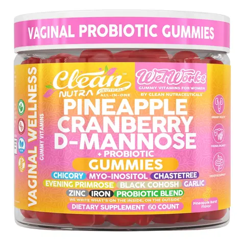 Clean Nutra Vaginal Probiotic Pineapple, Cranberry, Feminine Balance Gummies D-Mannose, Chicory, Myo-Inositol, Chaste Tree & More for Women's Probiotic & Feminine Wellness Support Gummies – WetWorks