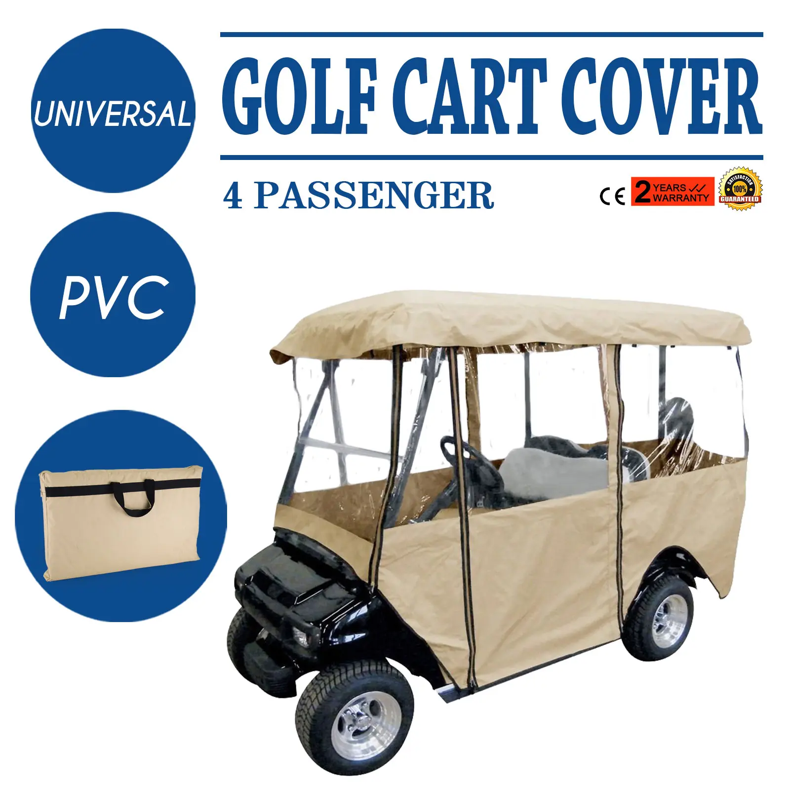 VEVOR 4-Person Golf Cart Driving Enclosure in 300D Oxford Cloth, Water-Resistant & UV-Proof with Transparent PVC Windows for EZ GO, Club Car, Yamaha, Adjustable, Easy Setup, Pvc Coated, Roll-Up Doors, Weatherproofing, #10 Resin Zipper, Ultraviolet-Proof,,