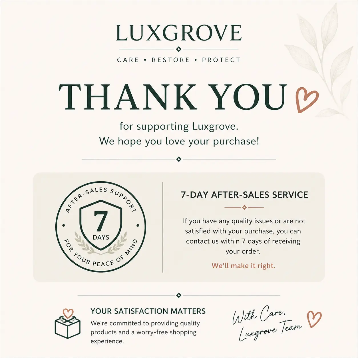 Home Supplies After-Sales Support Card - Complimentary Gift (Do Not Purchase)