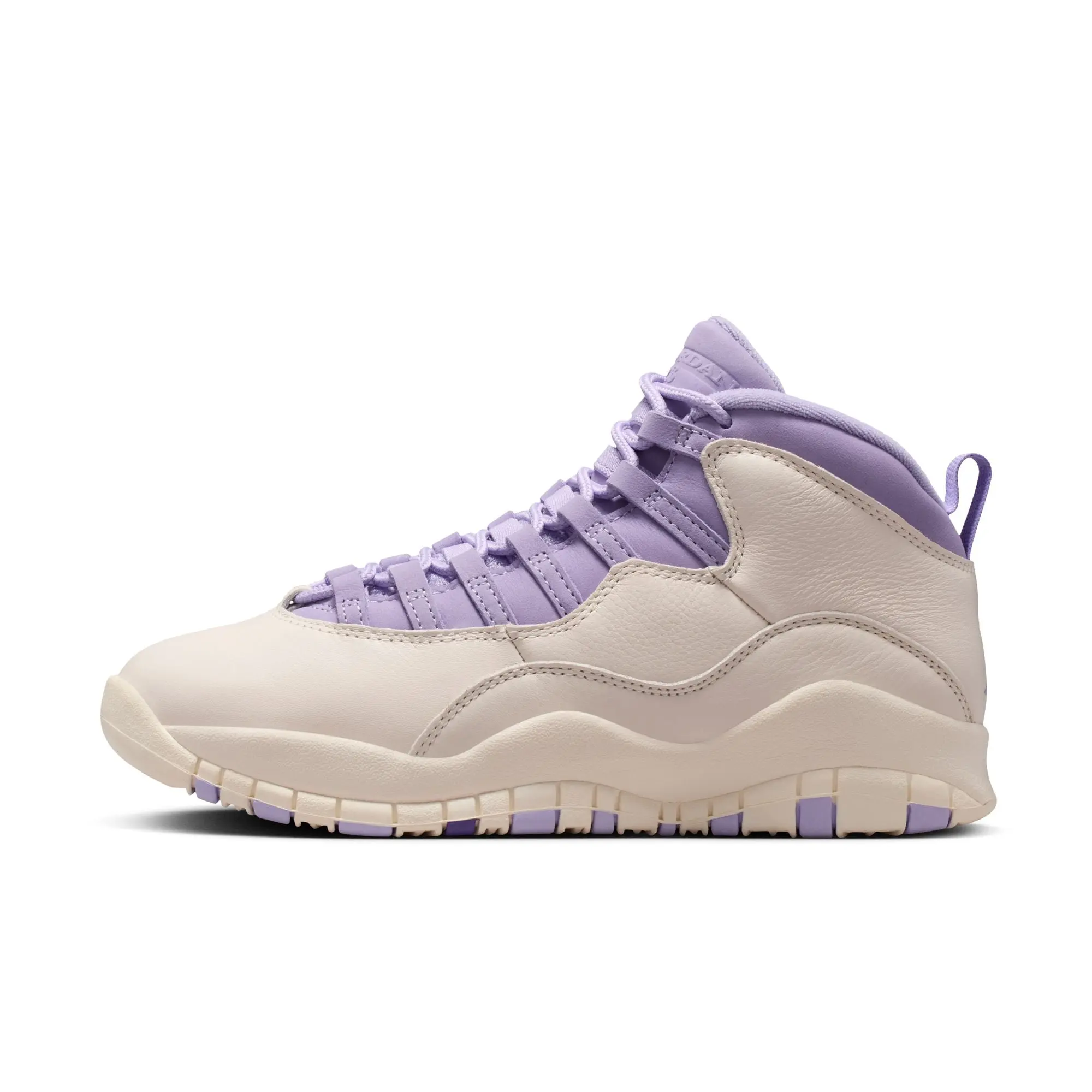 Women's Air Jordan 10 Retro "Hydrangeas" Casual Lace-Up Footwear - Chalk, Leather Upper, Hydrangea Nubuck, Full-Length Cushion, Rubber Sole, Closed, Premium Durability, Style IQ0388-101, S
