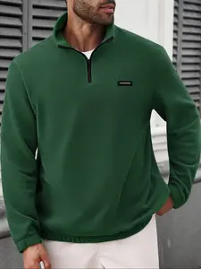 Men's Plus Size Heavyweight Fleece Hoodie Fall Winter, Stand Collar Half Zip Long Sleeve, Loose Fit Casual Sportswear, Warm Comfortable Home Wear