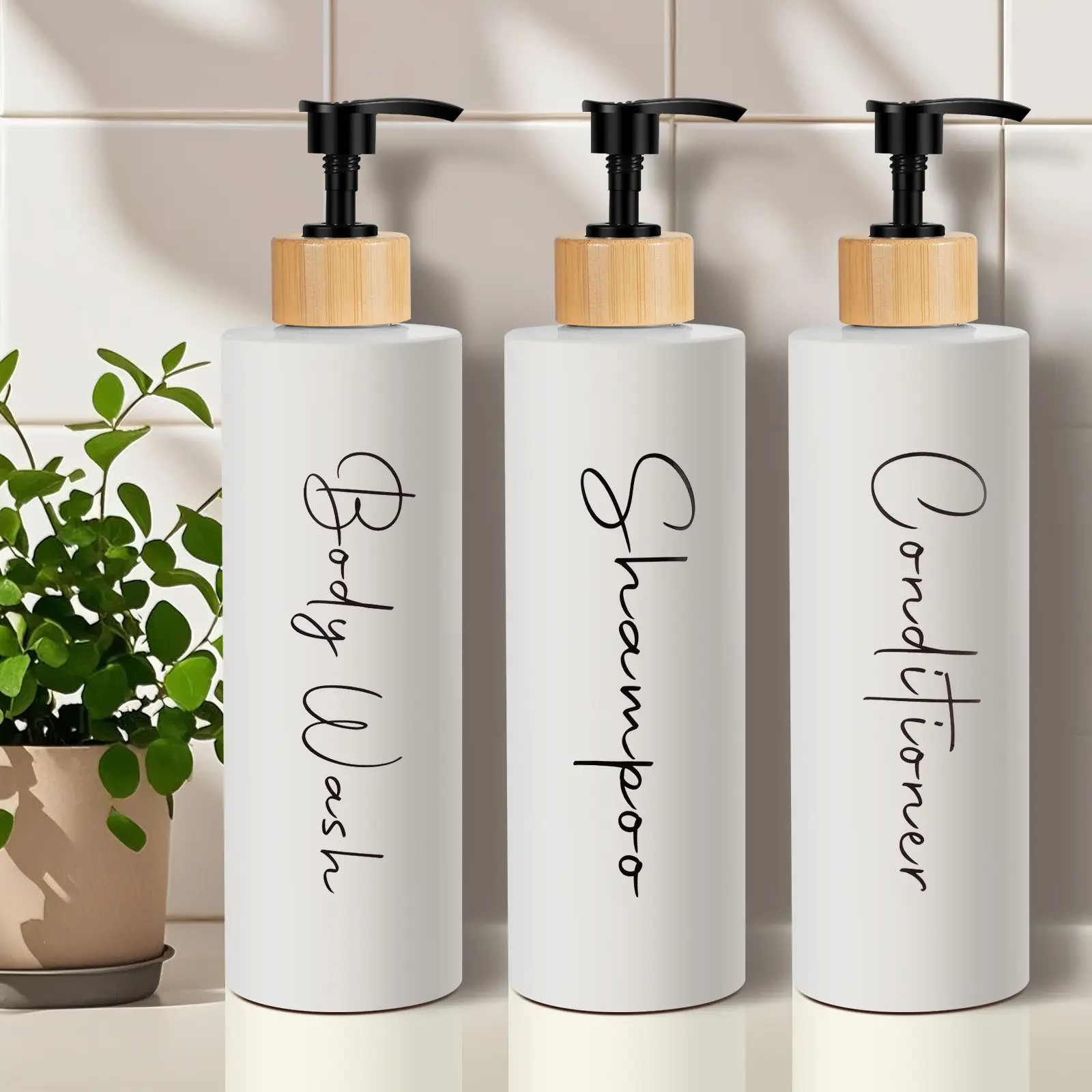 3-Piece Bathroom Dispenser Set, Plastic Containers for Shampoo, Conditioner & Body Wash, Stylish Bath Accessories, Bathroom Organizing Accessories, Organize Shower Essentials, Shower Organizer, Bathroom Accessory