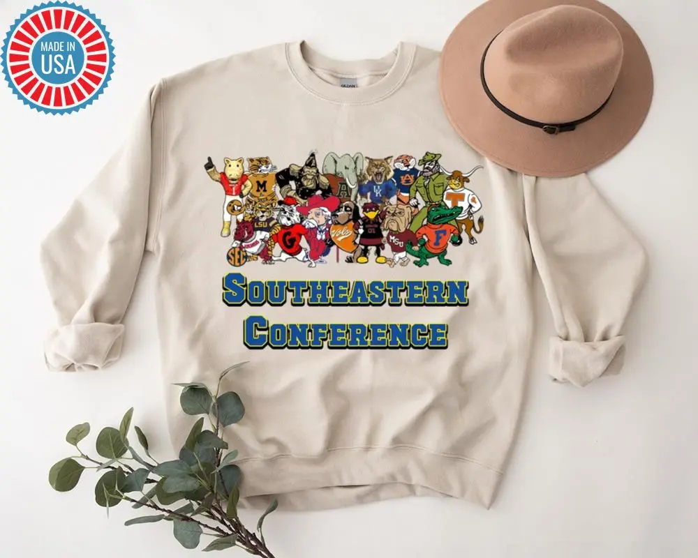 SEC Mascot College Football Shirt Sweatshirt Hoodie, South Eastern Conference Mascots Tee, College Football Team Hoodie, 16 Football Mascots