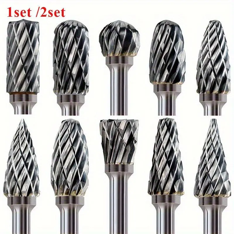10pcs/set Double Cut Tungsten Carbide Grinding Cutting Bits angkop Rotary Tools para Tungsten Steel Tool Accessories