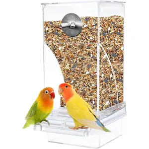 No-Mess Bird Feeder Parrot Integrated Automatic Feeder Seed  Container  Finch  Feeders with Perch Cage Accessories for Small Birds Parakeet Canary Cockatiel Lovebirds