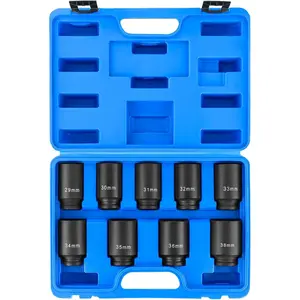 1/2" Drive Deep Impact Socket Set| 9PCS 6 Point Metric 29-38mm Drive Spindle Axle Hub Nut Socket Set with Size Markings and Storage Case