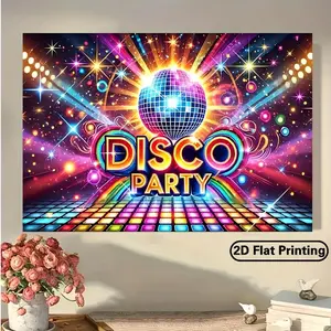 1PC Polyester Reusable Disco Party Backdrop Banner - 2D Flat Printing, Colorful Shiny Disco Ball Cloth for Birthday Party, Photo Shooting Decor