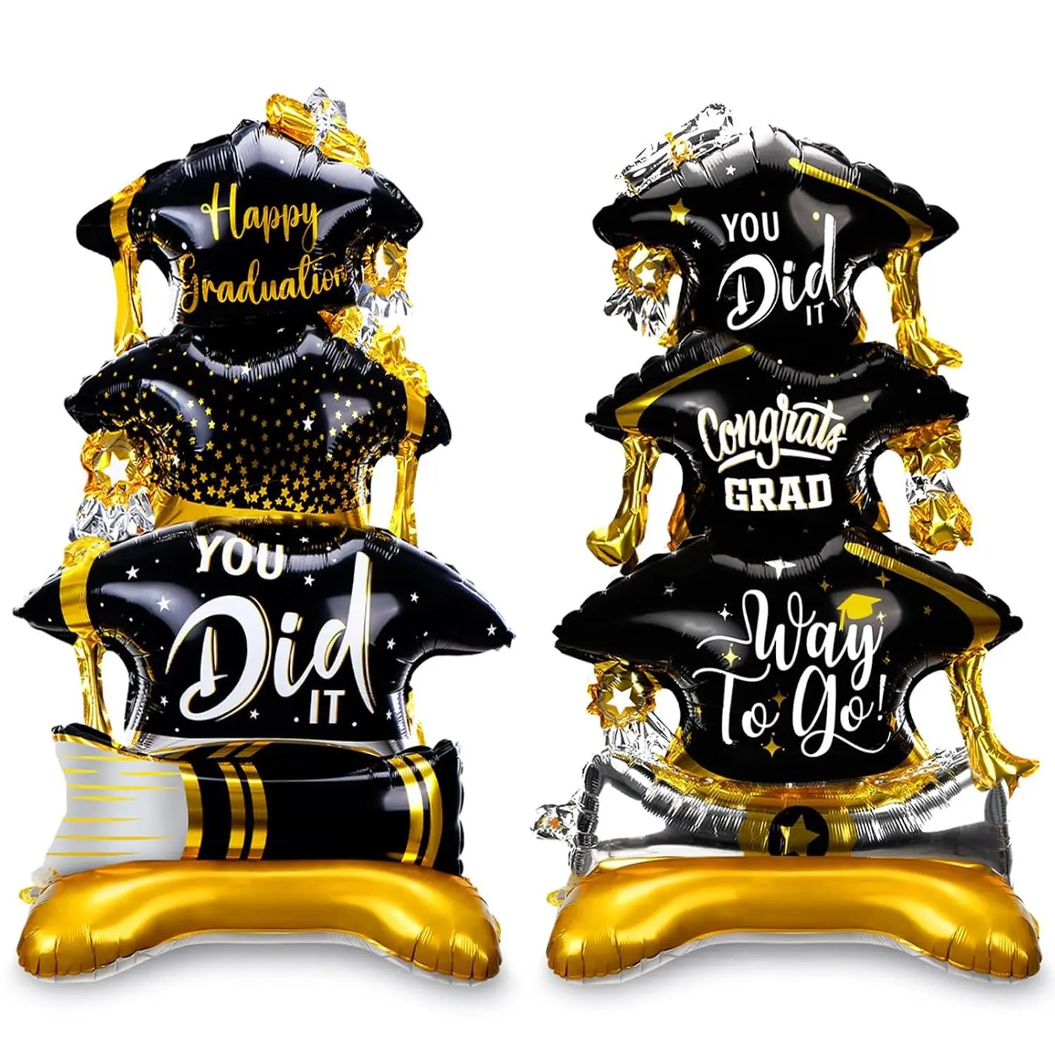 2 Pcs 37" Gold And Black Graduation Caps Foil Balloons Giant Self Standing Congrats Grad Diploma You Did It Theme Balloons For Class Of 2026 Graduation Party Decoration Supplies
