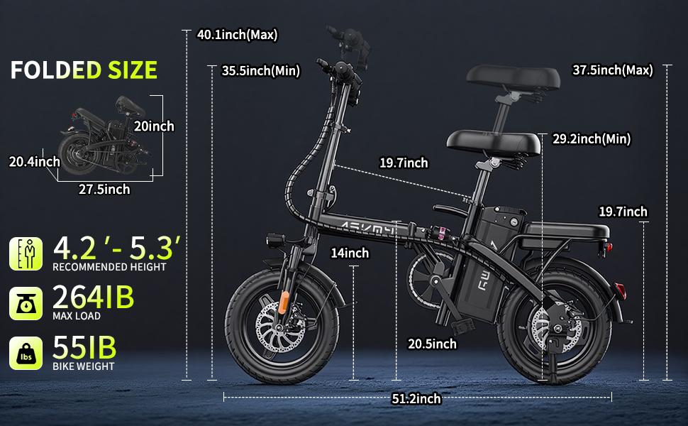 ASKMY E14 Compact Folding E-Bike, 1000W Powerful Motor, 45 Mile Range for City Commute | 14" Tires, Dual Disc Brakes, Removable UL Certified Battery | Lightweight Electric Bicycle for Adults, Portable Daily Riding