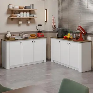 Madesa Kitchen Set 2 Buffet Cabinet with 6 Doors, Pantry Storage for Small Appliances, Utensils, Food Organization Wooden Unit - White