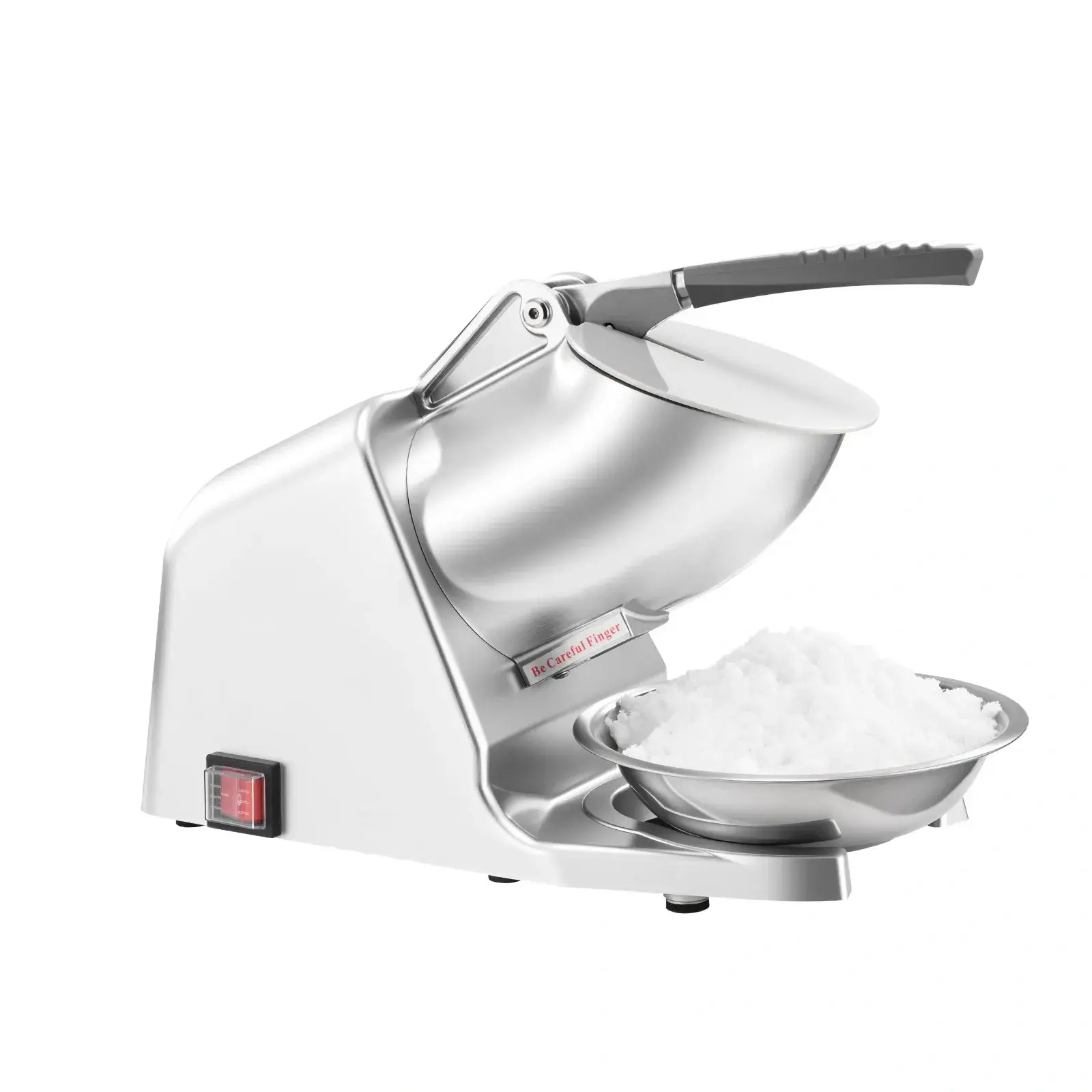 Stainless Steel Electric Shaved Ice Crusher Machine - 300W, 2000RPM, 4 Blades, 286lbs/Hour Capacity, with Bowl & Cover, for Home & Commercial Use, Silver