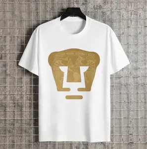 LIGA MX PUMAS UNAM Football Club 100% Cotton High-Quality Sweatshirt Black Pullover Stretch Menswear Tops Crewneck Short Sleeve T-Shirt with Gold Emblem and Text for Casual Wear