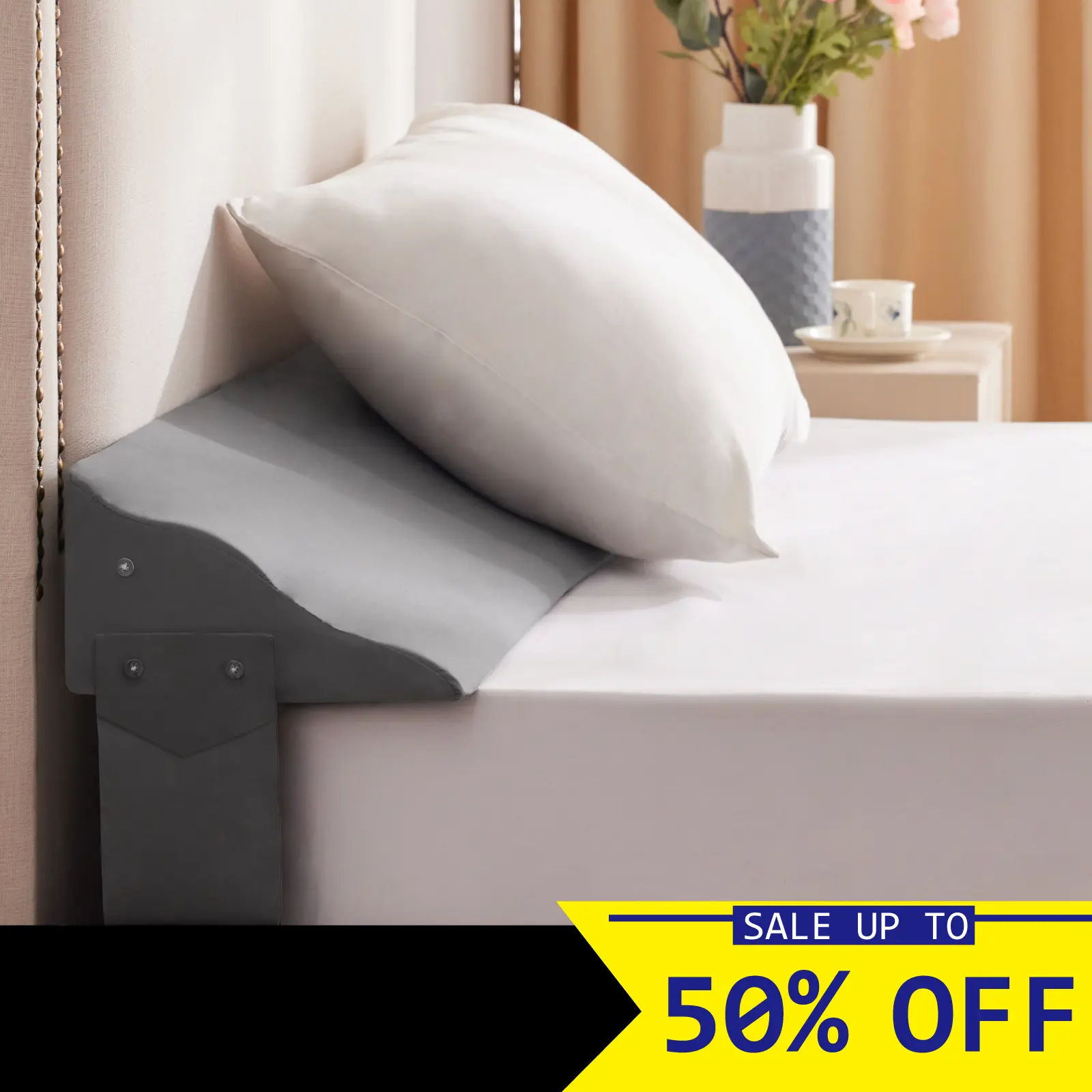 Wedge pillow for Headboard Gap,Gap filler,High-Density Foam with Breathable Cover,Enhanced Width 0-8",Side Storage Pockets.  hotel pillow accessories