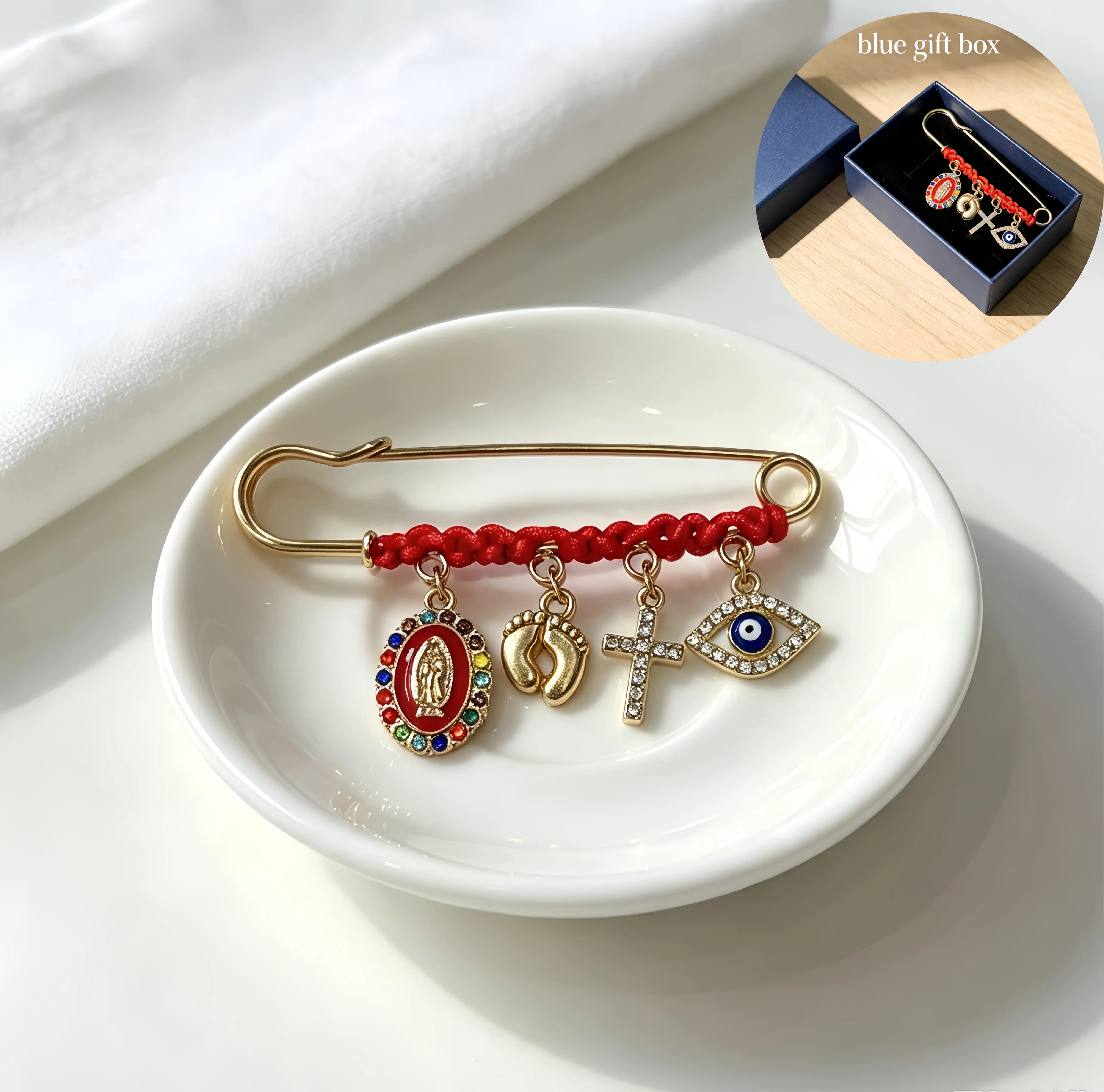 Lunamira Protection Brooch for Pregnancy & Baby Religious Charm Maternity Safety Pin Brooch – Virgin Mary, Cross & Evil Eye Belly Jewelry Pin Veliora Gift B Protection Brooch for Pregnancy & Baby Religious Charm Maternity Safety Pin Brooch