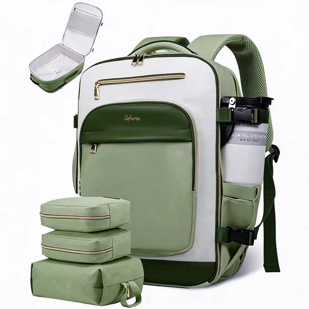 Lefame 40L Water-Resistant Airport Backpack for Laptop, Carry On Luggage with 180-Degree TSA-Friendly Wide Opening, 15.6-Inch Padded Compartment, 3 Packing Cubes, Ideal for 3-7 Day Airplane Travel Accessories, On the Road & Campus Life, Travel Bag tiktoks