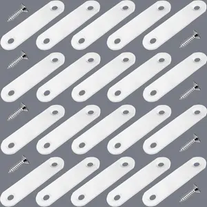 20 Pack 2.2" x 0.63" White Flat Bracket Straight Brace - Stainless Steel Heavy Duty Mending Plate for Wood Furniture, DIY Repair with Screws Included