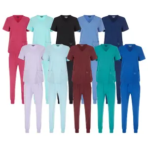Women's 2 Piece Stretch Jogger Scrubs Set Solid V-Neck Nursing Uniform Quick Dry Breathable Women's 2 Piece Stretch Jogger Scrubs Set Solid V-Neck Nursing Uniform Quick Dry Breathable
