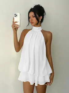 Women's Summer Sexy Halter Sleeveless Backless Bodycon Fit Mini Dress, Perfect for Parties & Clubs, Stylish Boho Design, Womenswear