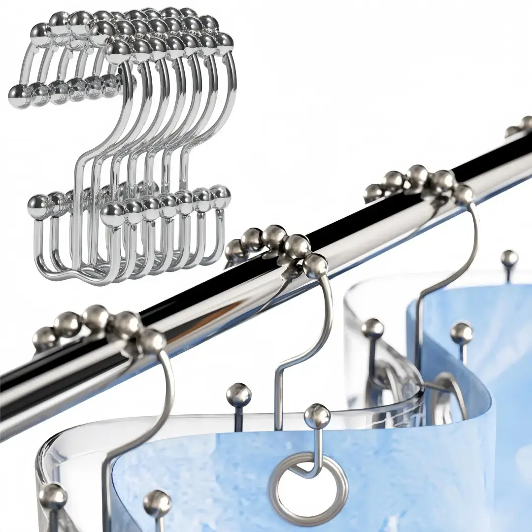 12Pcs 304 Stainless Steel Rust-Resistant Corrosive-Resistant Shower Curtain Hooks, Double Glide Rings for Smooth Movement, Ideal for Bathroom Renovations, Home Use (Black-12 Pcs, Chrome Options)