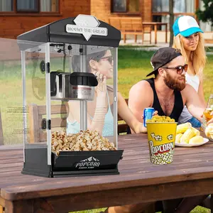 Popcorn Machine with Cart, Wheels & 10 Oz Kettle Popcorn Maker, Movie Theater Popcorn Maker Machine, Home Theater Popcorn Popper Measuring 3 Plastic Spoons