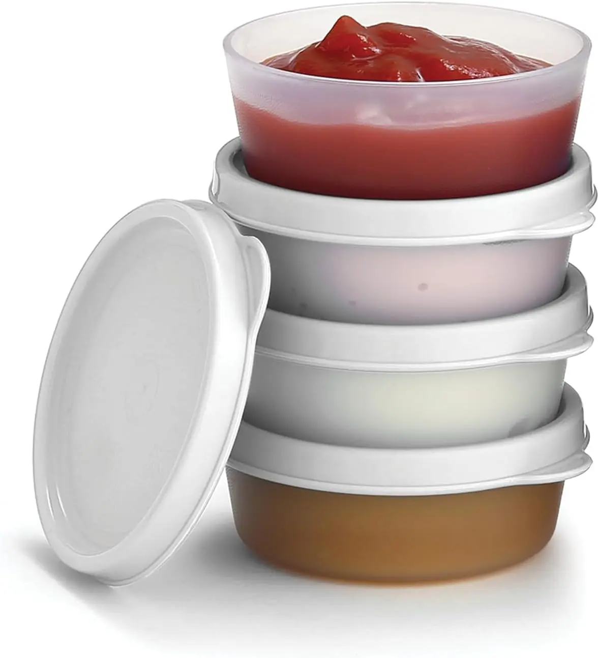 4 Pcs Leak-Proof Plastic Reusable Small Food Dressing Containers, 2.3oz Portable To-Go Travel Dip Cups (Kitchen Preserving Container)
