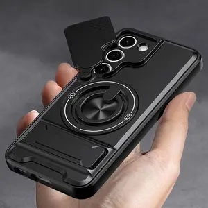 Phone Case - Suitable for Samsung Galaxy S26,S25, S24, S23, S22,S21 Plus Ultra FE,A36, A35,A14, A15, A16, Note20Ultra 360 Degree Rotating Bracket, Shock Resistant Protective Cover, Lens Slide Cover Design, Frosted Phone Case, Ac,Festive,Snowman,Dual,Layer